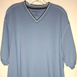Eddie Bauer Light Blue Short Sleeve V Neck Shirt L